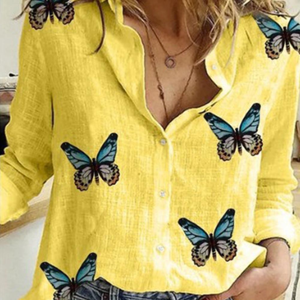 Long Sleeve Butterflies Print Single-breasted Office Shirt Blouse freeshipping - Tyche Ace